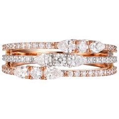 0.76 T.c.w Pear Diamond Band Ring in 18 Karat Rose and White Gold