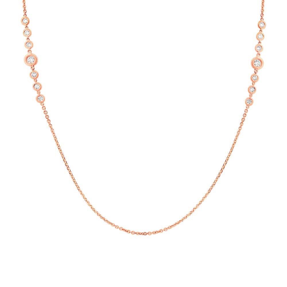 0.76ct Bezel Set Round Cut Diamond Necklace in 14k Rose Gold For Sale