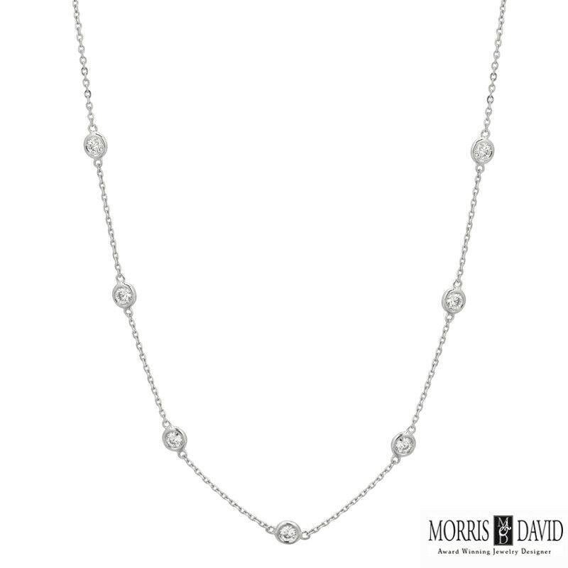 Round Cut 0.76ct Diamond by the Yard Necklace 14k White Gold For Sale