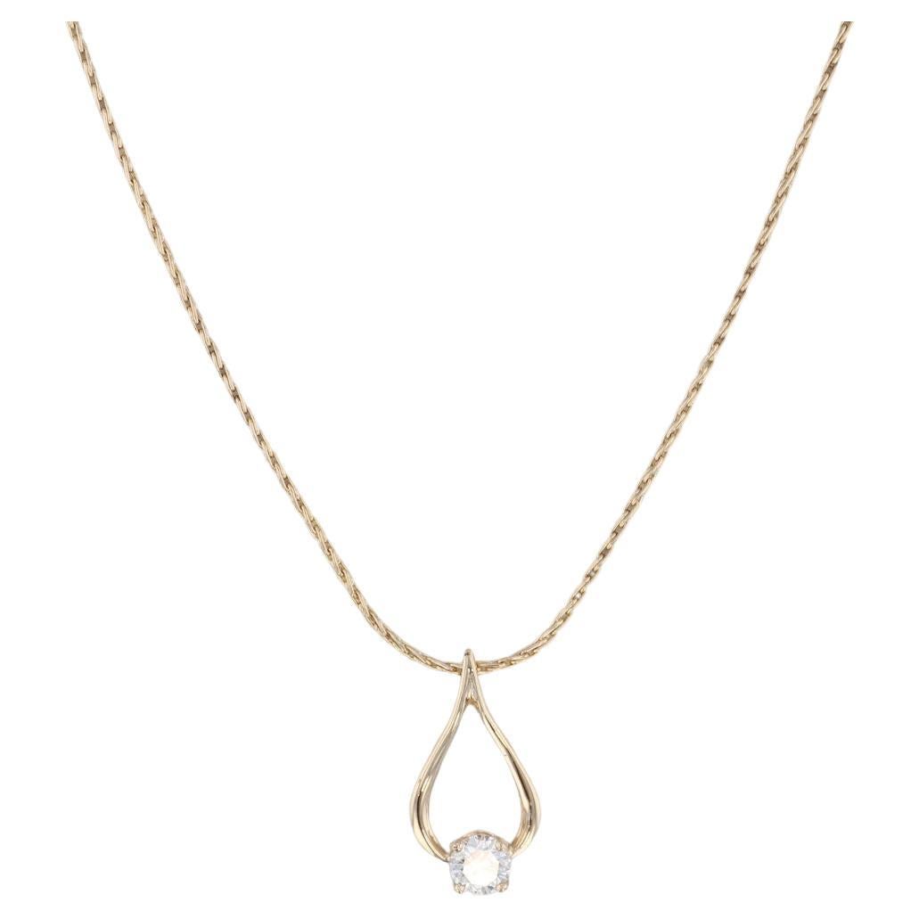 0.76ct Diamond Wishbone Pendant Necklace 14k Yellow Gold 18" Spiga Wheat Chain For Sale