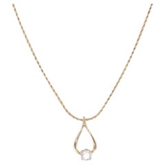 0.76ct Diamond Wishbone Pendant Necklace 14k Yellow Gold 18" Spiga Wheat Chain