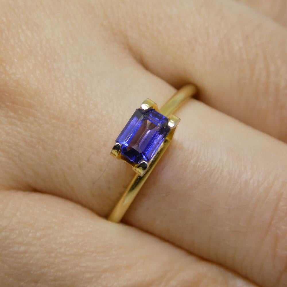 Description:

Gem Type: Sapphire
Number of Stones: 1
Weight: 0.76 cts
Measurements: 5.79 x 4.19 x 2.84 mm
Shape: Emerald Cut
Cutting Style Crown: Step Cut
Cutting Style Pavilion: Step Cut
Transparency: Transparent
Clarity: Very Slightly Included: