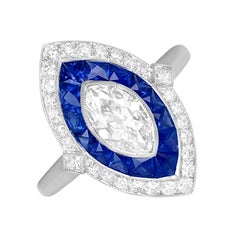 0.76ct Marquise-Shaped Diamond with Double Halo of Sapphires and Diamonds Ring