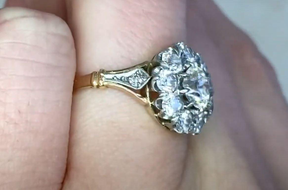 0.76ct Old European Cut Diamond Cluster Engagement Ring, Platinum & Yellow Gold 3