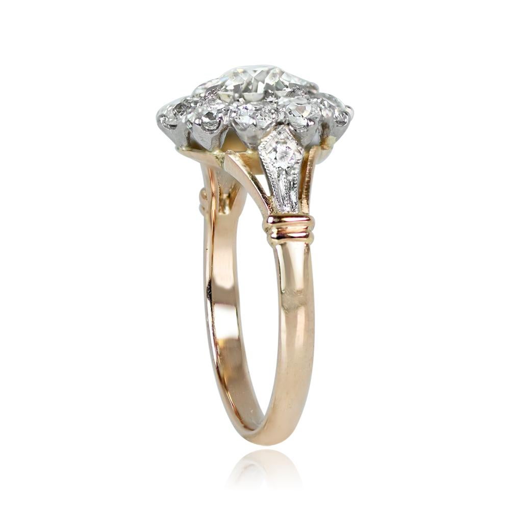 Art Deco GIA 0.84ct Diamond  Cluster Engagement Ring, F Color, Platinum & 18k Yellow Gold