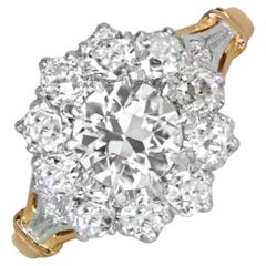 GIA 0.84ct Diamond  Cluster Engagement Ring, F Color, Platinum & 18k Yellow Gold