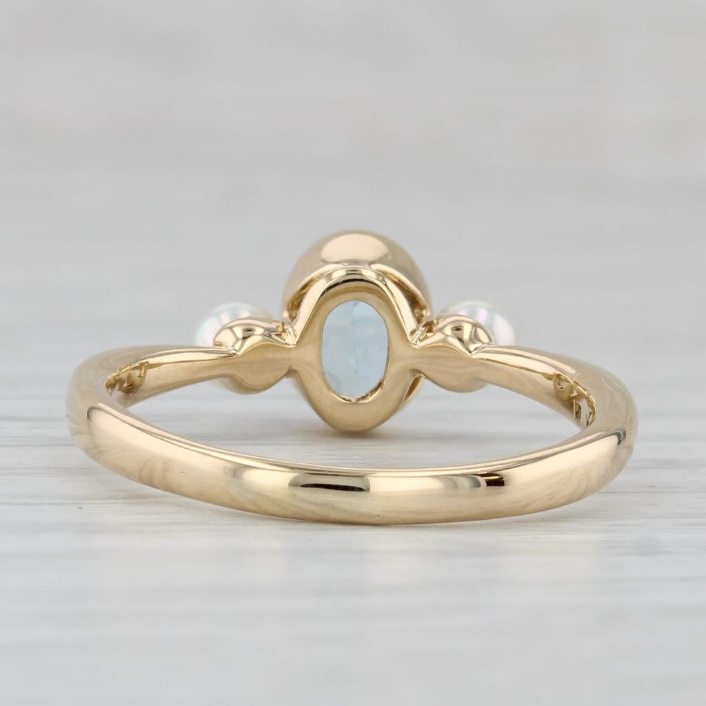Anello di perle coltivate con acquamarina ovale da 0,76 carati, oro giallo 18 carati, misura 9 In condizioni buone in vendita a McLeansville, NC