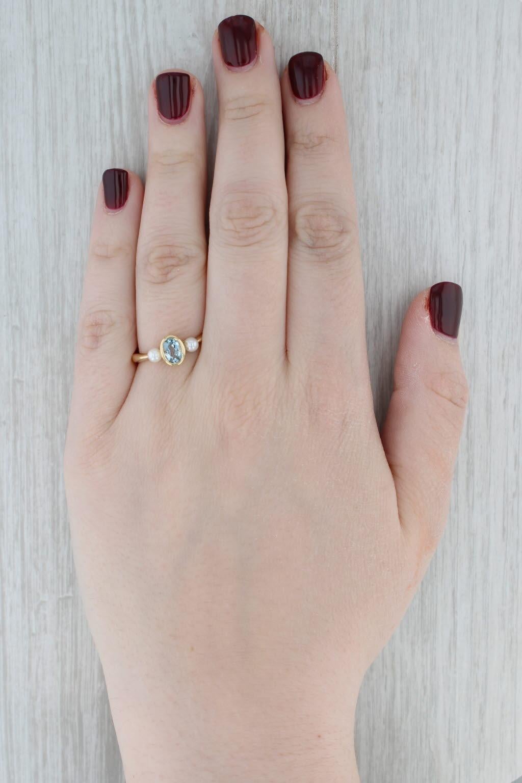 Anello di perle coltivate con acquamarina ovale da 0,76 carati, oro giallo 18 carati, misura 9 in vendita 3