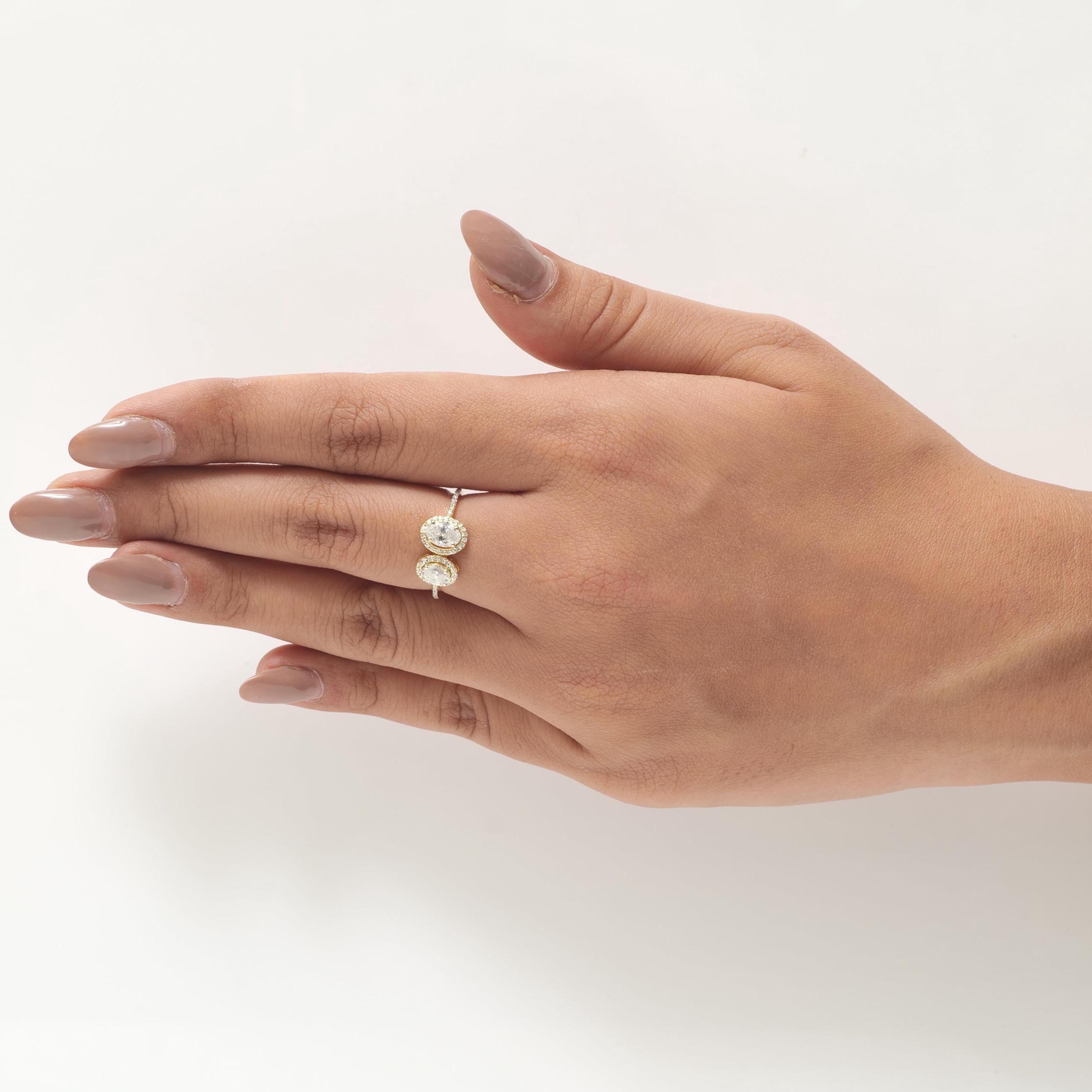 Anillo ovalado doble de 0,76 ct con diamantes naturales en oro macizo de 14 quilates (certificado) Corte oval en venta