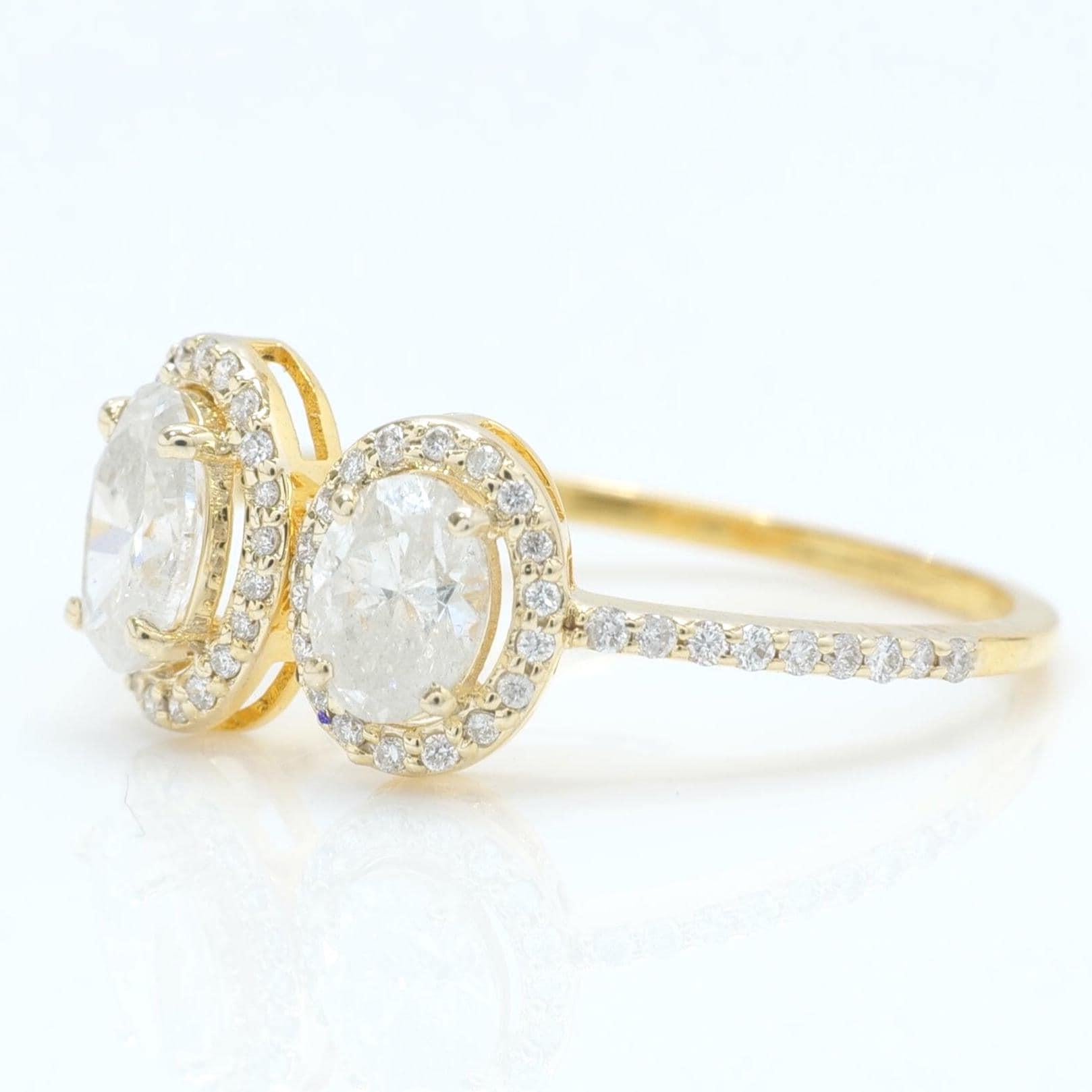 De las mujeres Anillo ovalado doble de 0,76 ct con diamantes naturales en oro macizo de 14 quilates (certificado) en venta