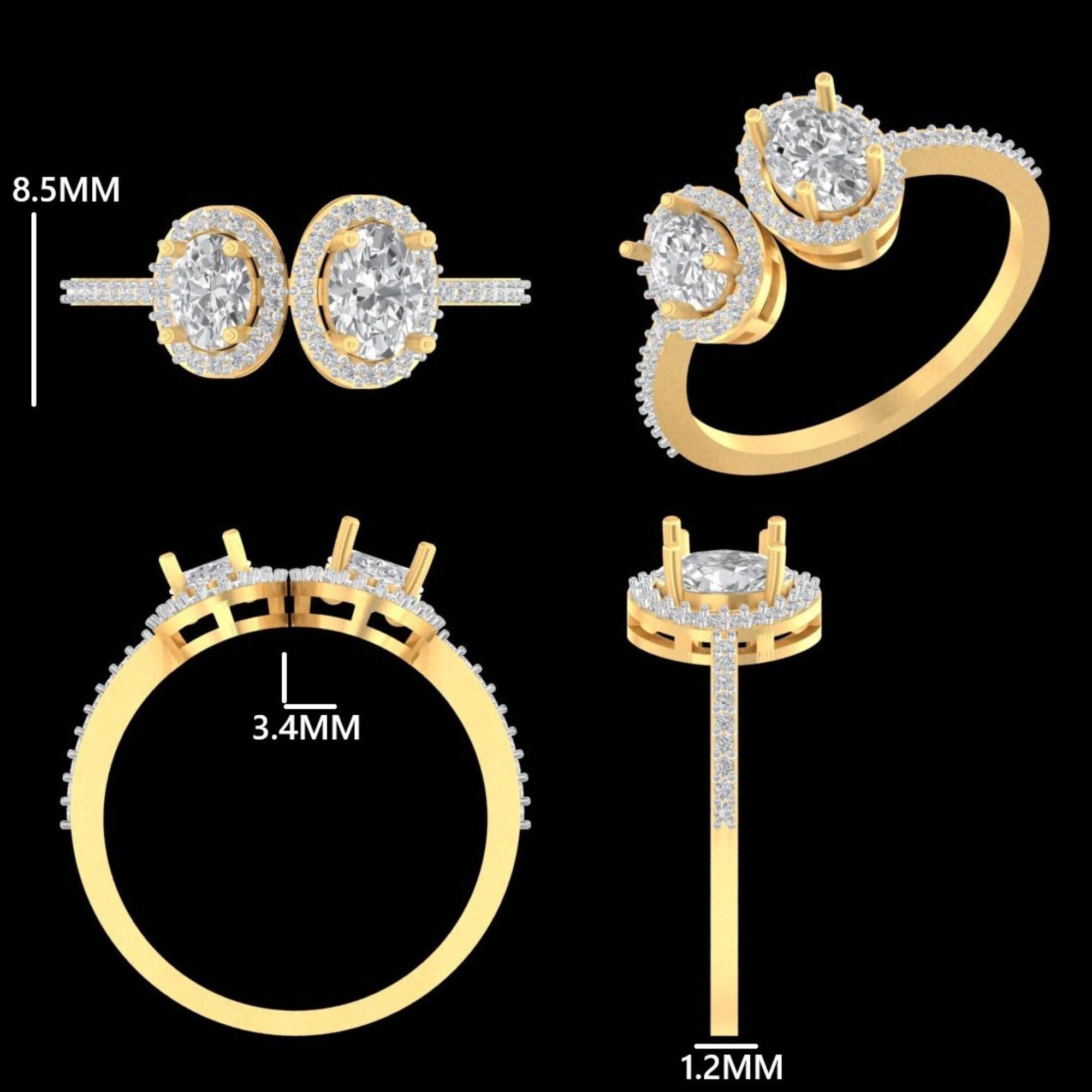 Anillo ovalado doble de 0,76 ct con diamantes naturales en oro macizo de 14 quilates (certificado) en venta 2