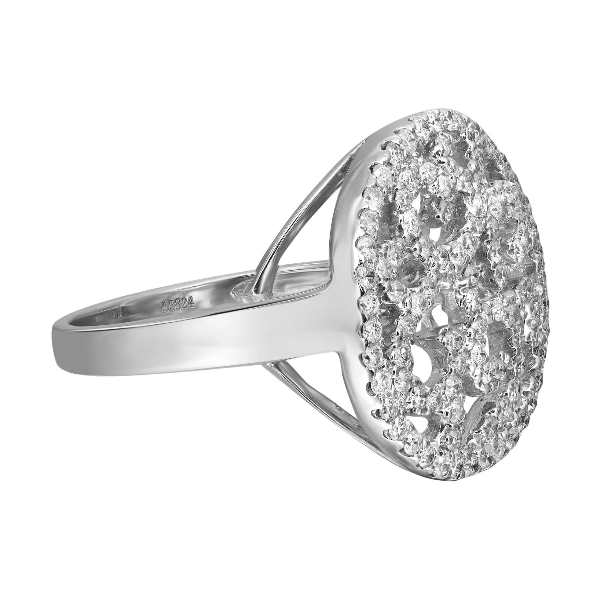 Modern 0.76cttw Prong Set Round Diamond Circular Cocktail Ring 14k White Gold Size 7.5 For Sale