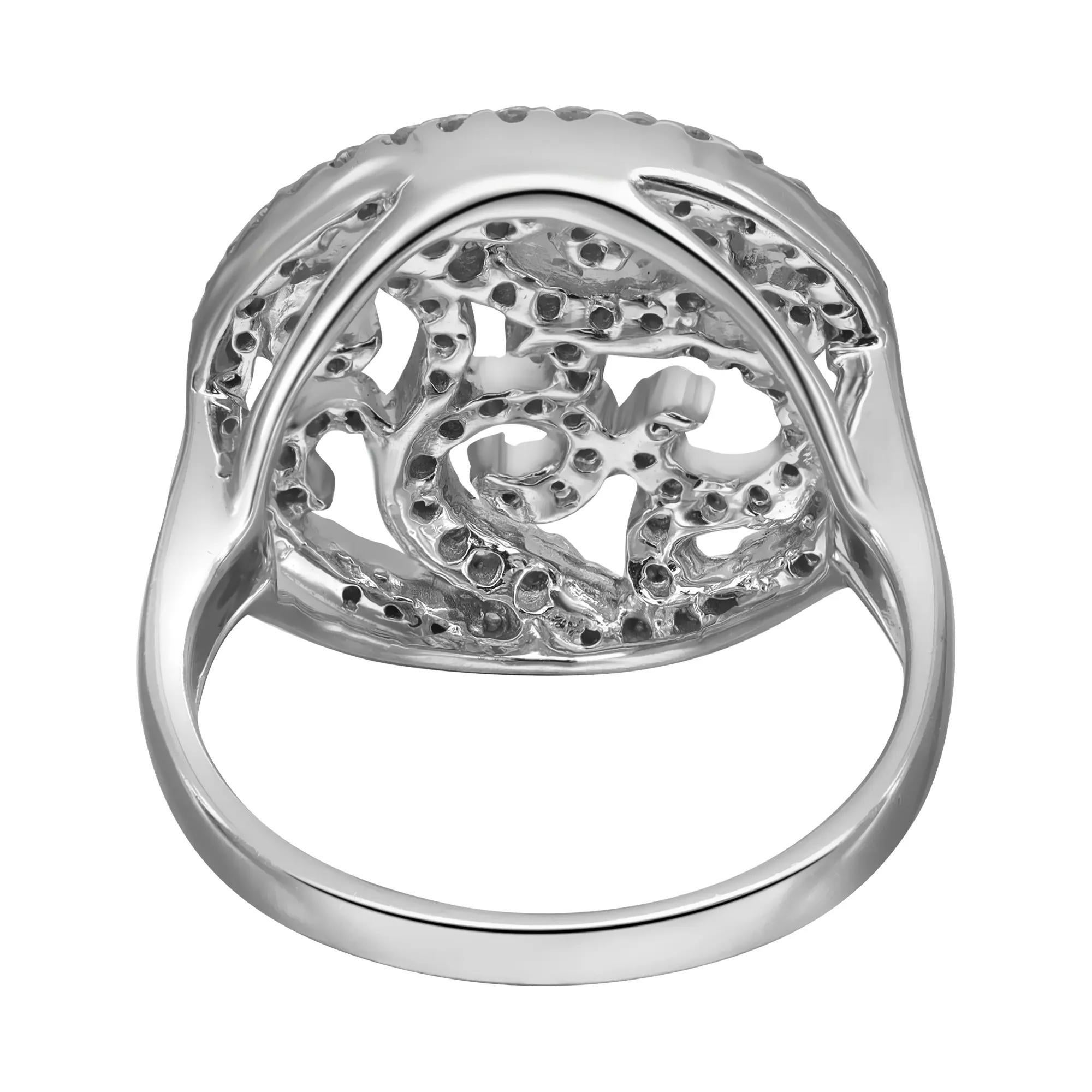 Taille ronde Bague cocktail circulaire en or blanc 14 carats avec diamants ronds sertis à la broche de 0,76 carat, taille 7,5 en vente