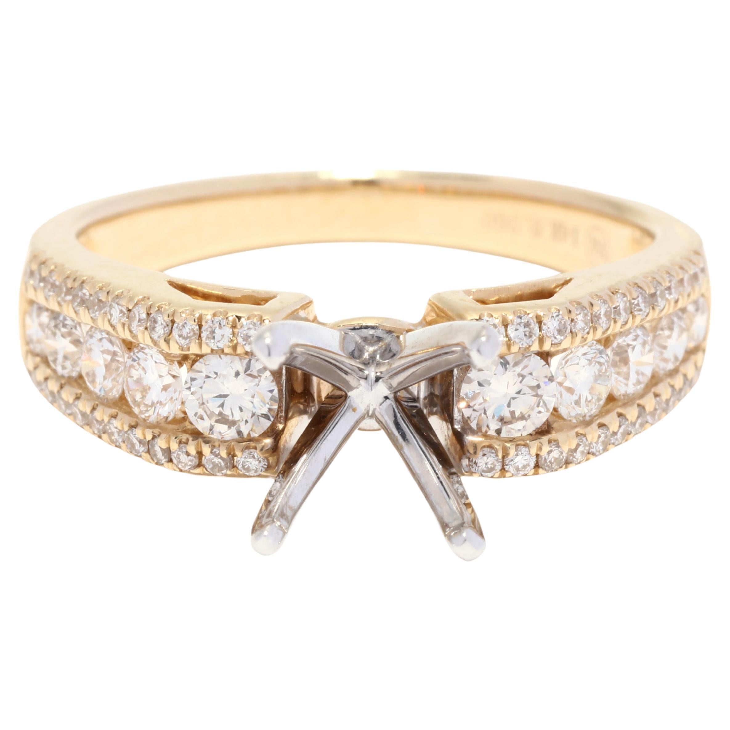 0.76ctw 3 Row Diamond Engagement Ring Mounting, 14K Yellow Gold, Ring Size 7