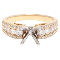 Retro 0.76ctw 3 Row Diamond Engagement Ring Mounting, 14K Yellow Gold, Ring Size 7