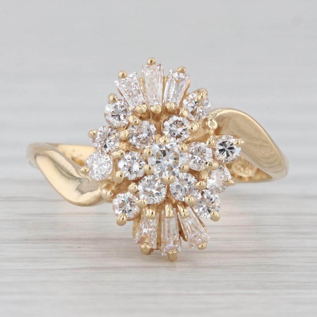 Bague grappe de diamants 0,76 ctw en or jaune 18 carats, taille 7,25 en vente 2