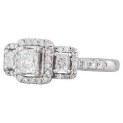 0,76ctw Diamant Smaragd Schliff Halo 3-Stein Verlobungsring 14k Weißgold Größe 6,5