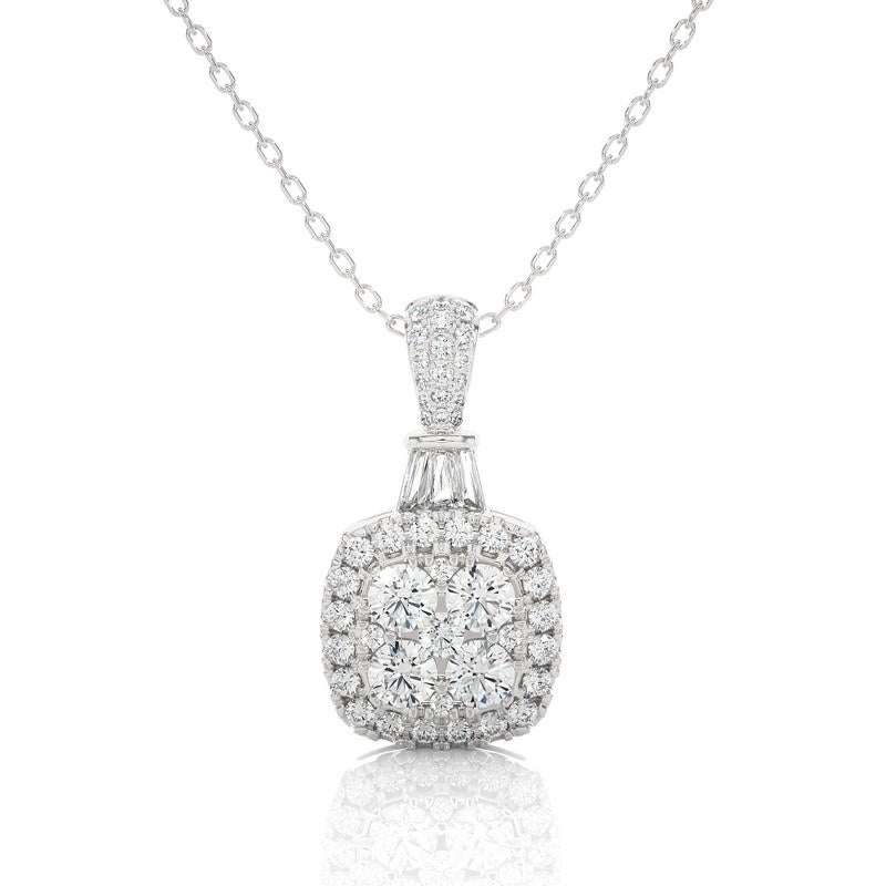 Round Cut 0.76ctw Diamond Moonlight Cushion Cluster Pendant in 14K White Gold For Sale
