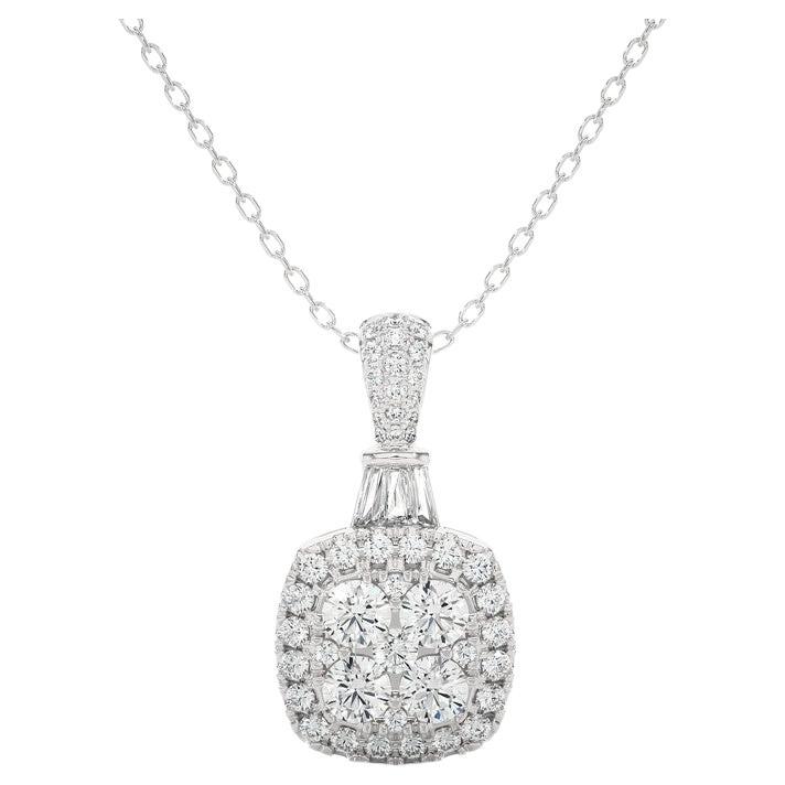 0.76ctw Diamond Moonlight Cushion Cluster Pendant in 14K White Gold For Sale