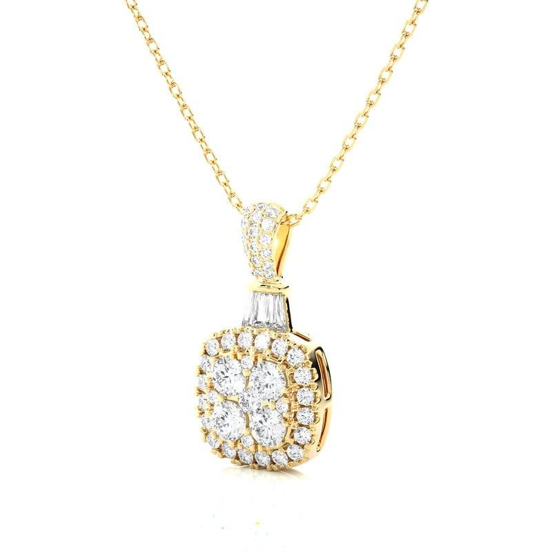 The Moonlight Cushion Cluster Pendant is a remarkable piece of jewelry, exuding timeless elegance and sophistication. Crafted from 1.6 grams of exquisite 14K gold, this pendant boasts a delicate yet substantial feel. Its design is a true work of