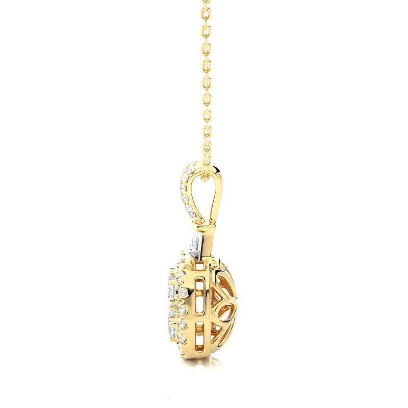 Modern 0.76ctw Diamond Moonlight Cushion Cluster Pendant in 14K Yellow Gold For Sale