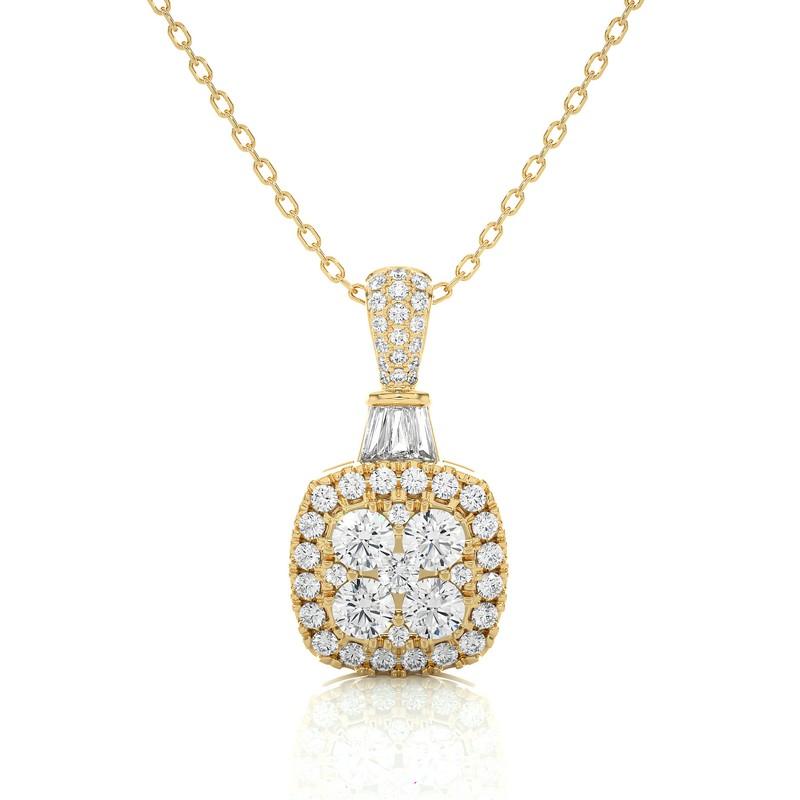 Round Cut 0.76ctw Diamond Moonlight Cushion Cluster Pendant in 14K Yellow Gold For Sale