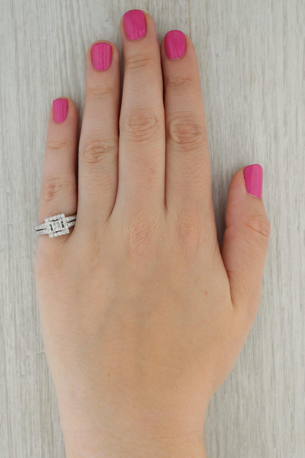 Princess Cut 0.76ctw Princess Diamond Halo Engagement Ring 14k White Gold Size 6.5