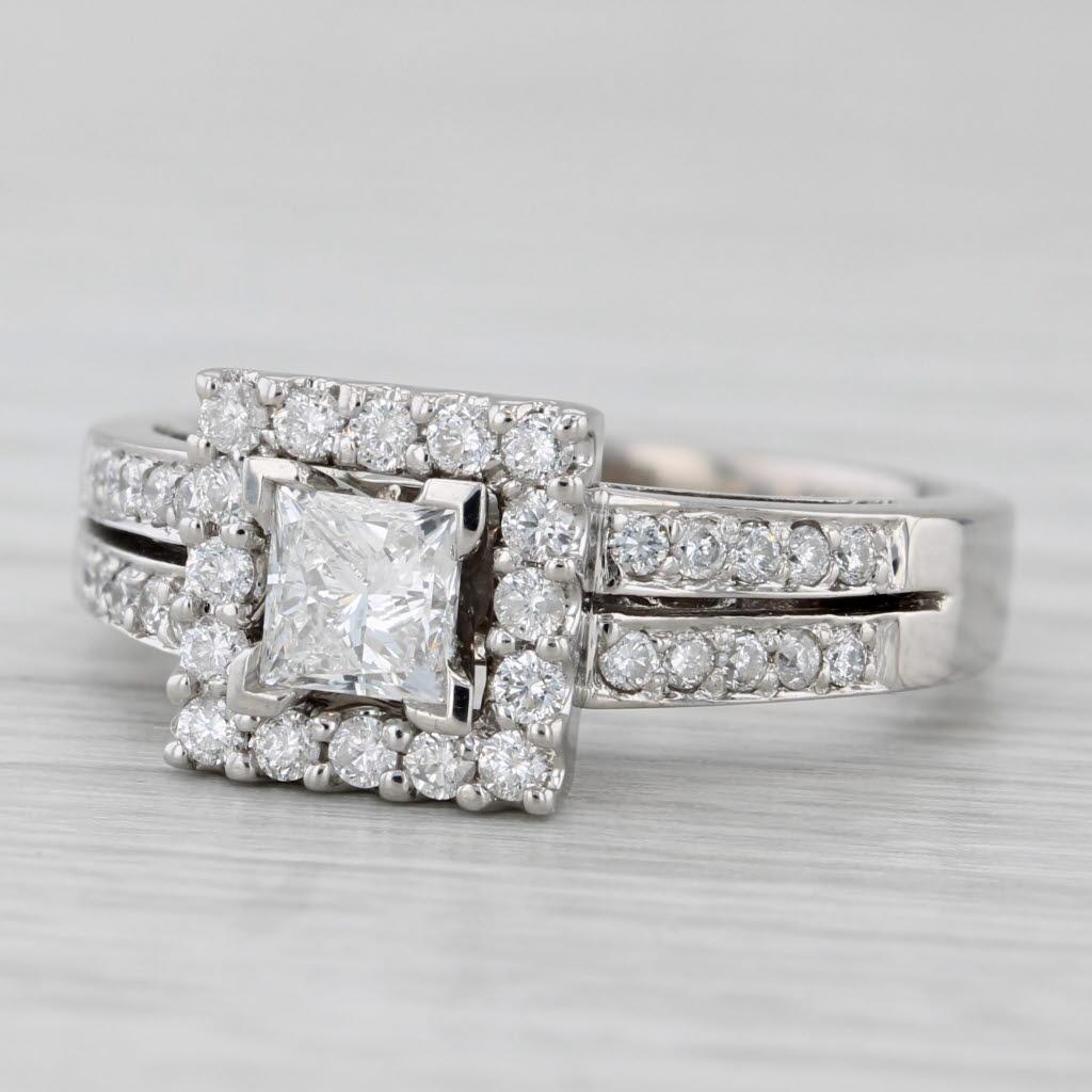 0.76ctw Princess Diamond Halo Engagement Ring 14k White Gold Size 6.5 1