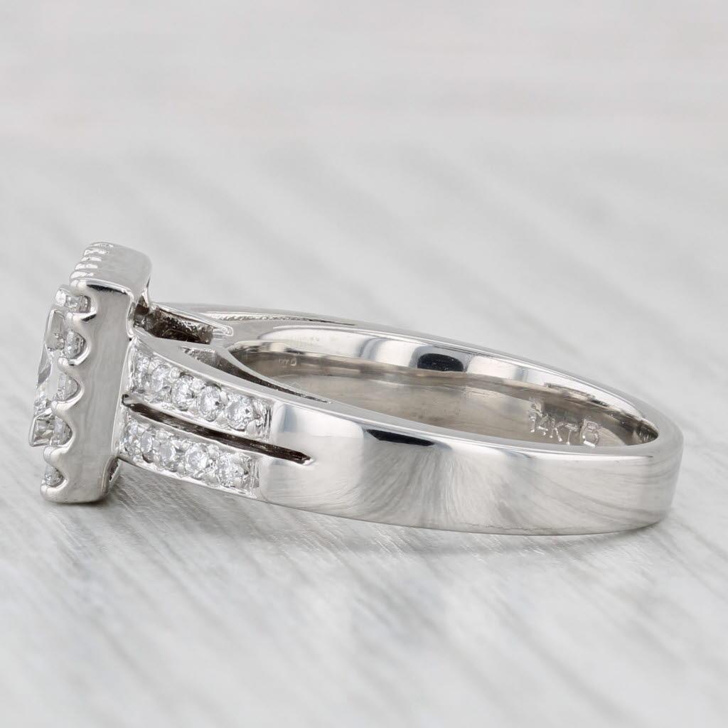 0.76ctw Princess Diamond Halo Engagement Ring 14k White Gold Size 6.5 2