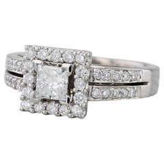 0.76ctw Princess Diamond Halo Engagement Ring 14k White Gold Size 6.5
