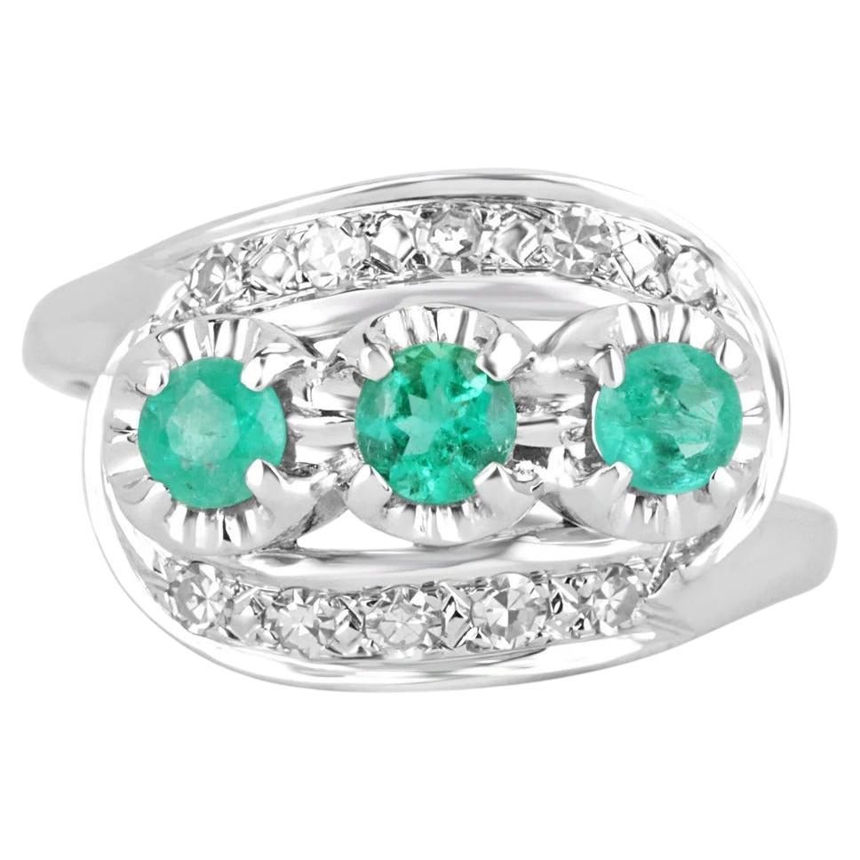 0.76tcw 14K Colombian Emerald-Round Cut & Diamond Vintage Gold Ring