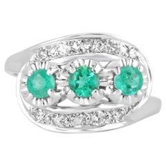 0.76tcw 14K Colombian Emerald-Round Cut & Diamond Antique Gold Ring