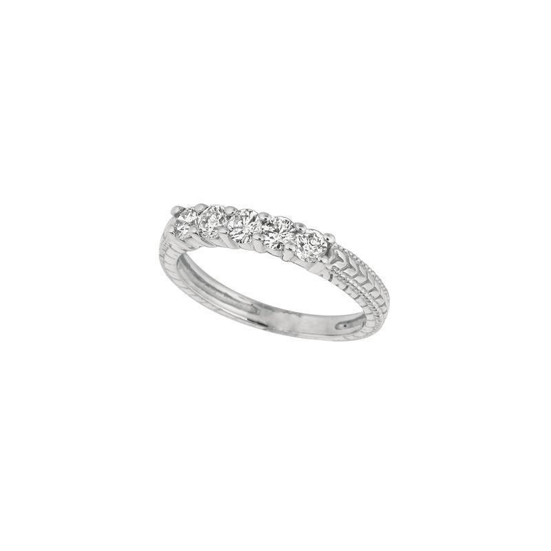 For Sale:  0.77 Carat 5 Stone Natural Diamond Ring Band G SI 14k White Gold 2