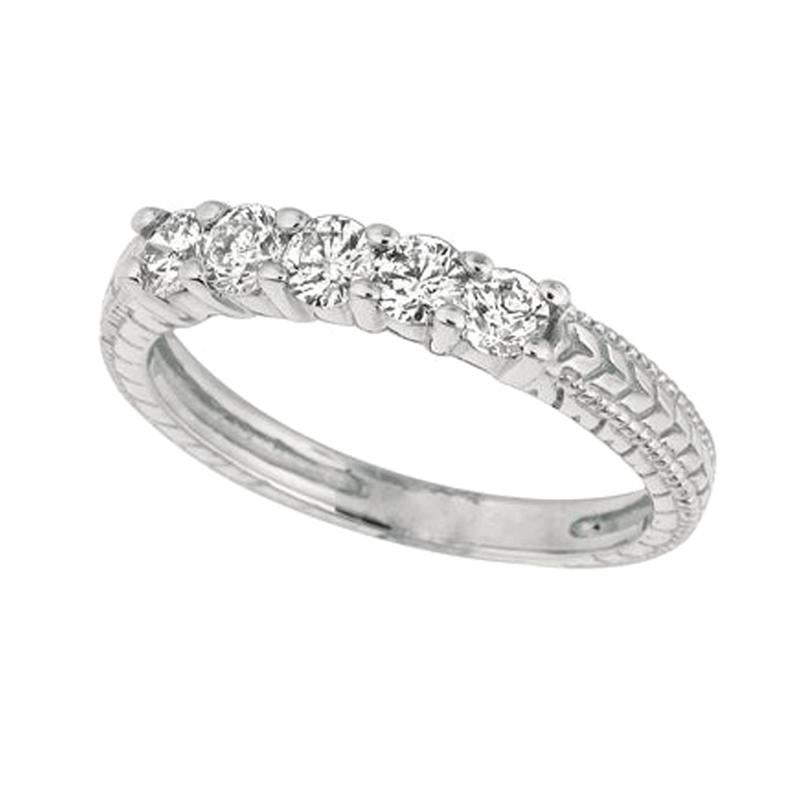 For Sale:  0.77 Carat 5 Stone Natural Diamond Ring Band G SI 14k White Gold