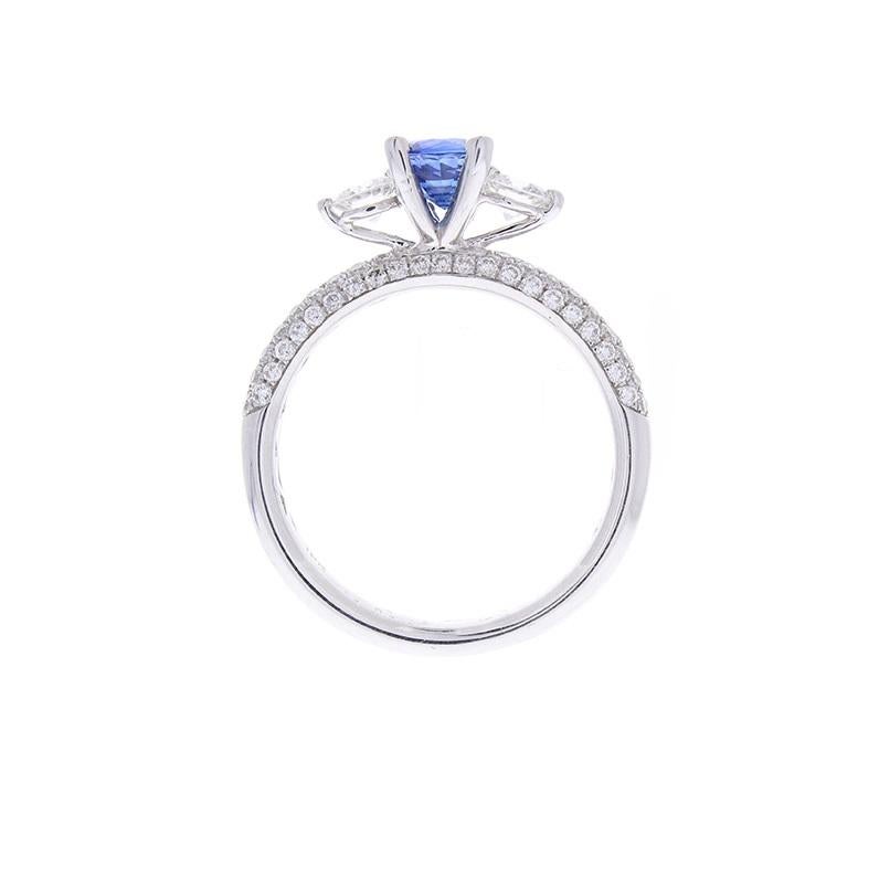 Contemporary AGL Certified 0.77 Carat Blue Sapphire & Diamond Ring in 18k White Gold