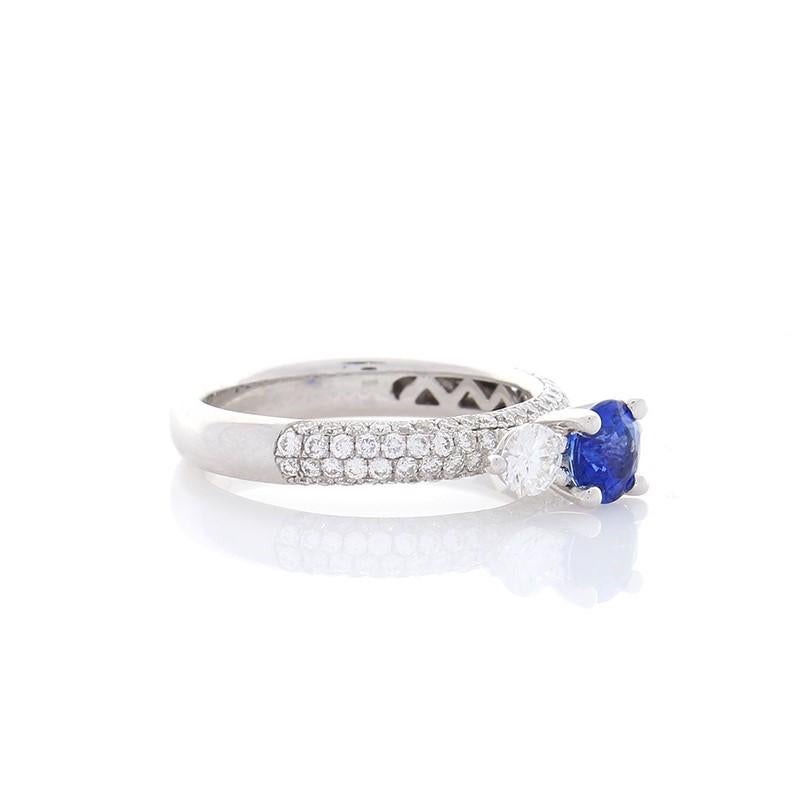 Round Cut AGL Certified 0.77 Carat Blue Sapphire & Diamond Ring in 18k White Gold