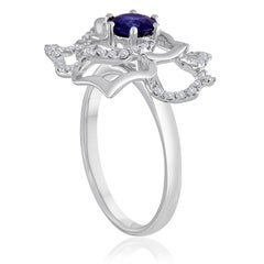 0.77 Carat Blue Sapphire Diamond Gold Flower Ring