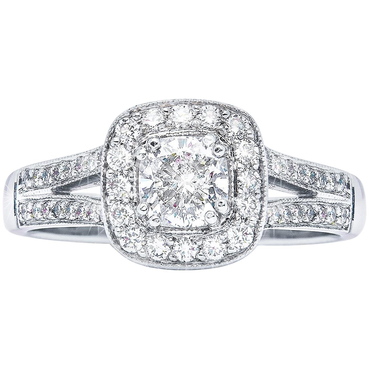 0.77 Carat E VVS2 Cushion Diamond Cluster Ring Natalie Barney For Sale