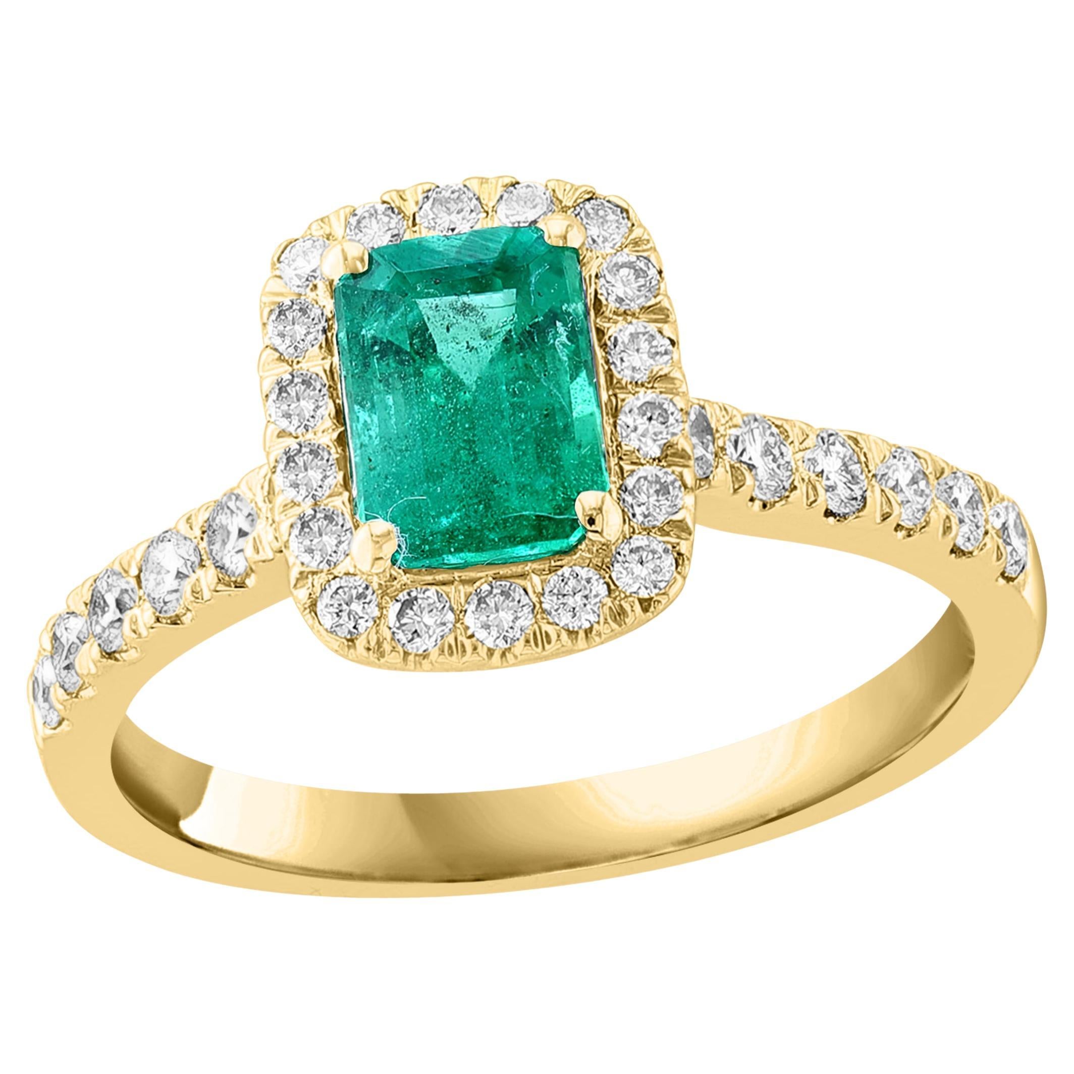 Bague de fiançailles en or jaune 18 carats, diamant émeraude de 0,77 carat