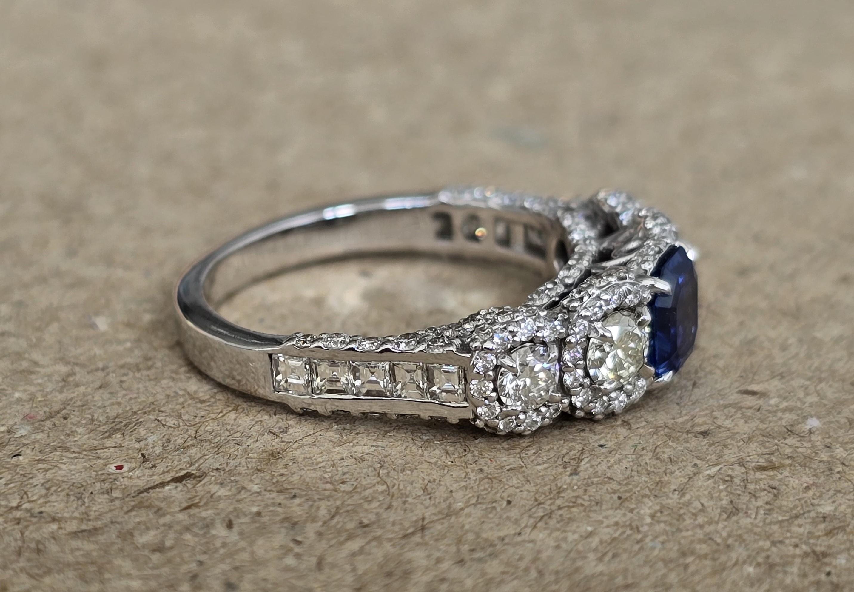 Emerald Cut 0.77 Carat Emerald Sapphire Ring For Sale