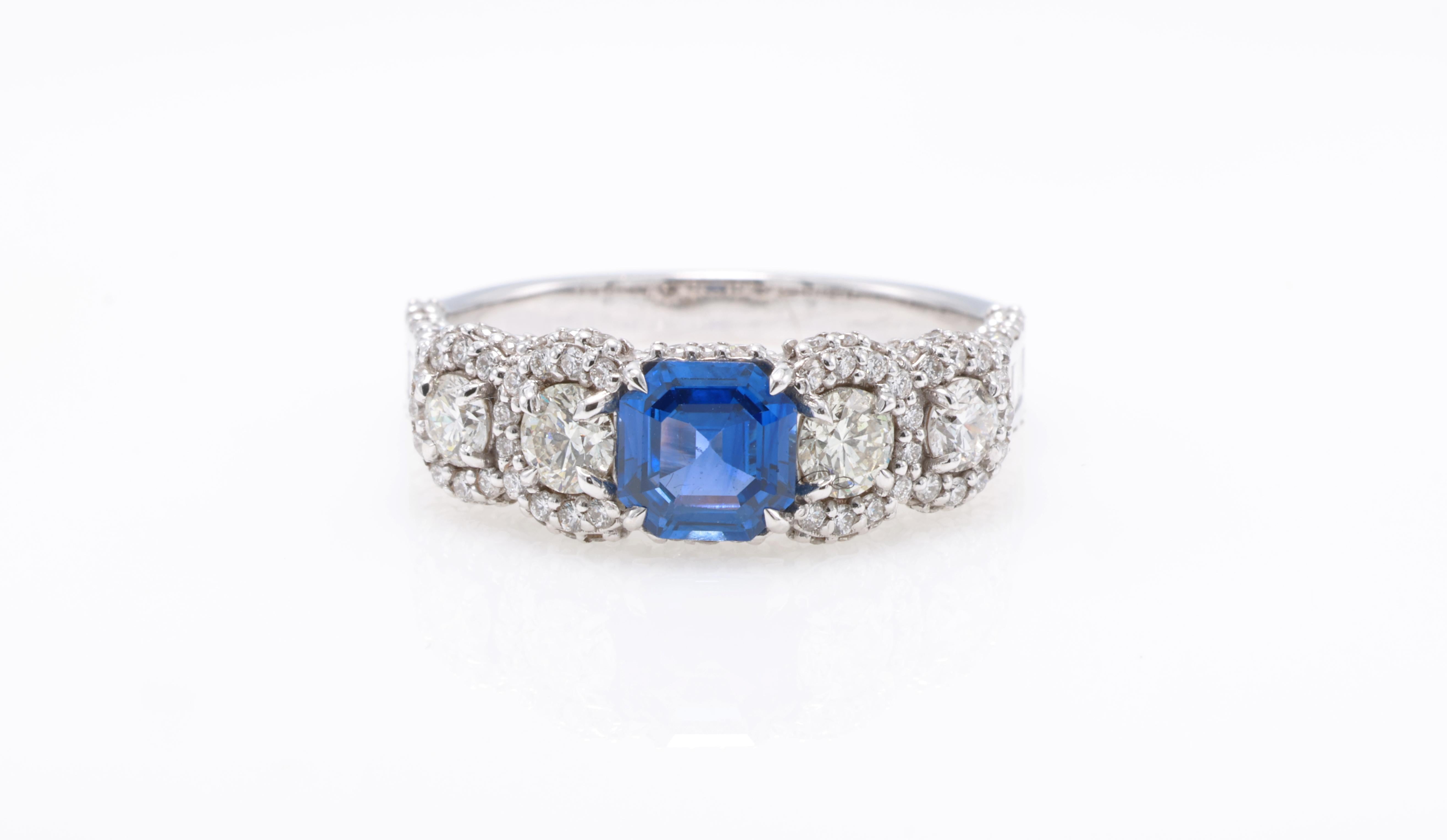 0.77 Carat Emerald Sapphire Ring For Sale 2