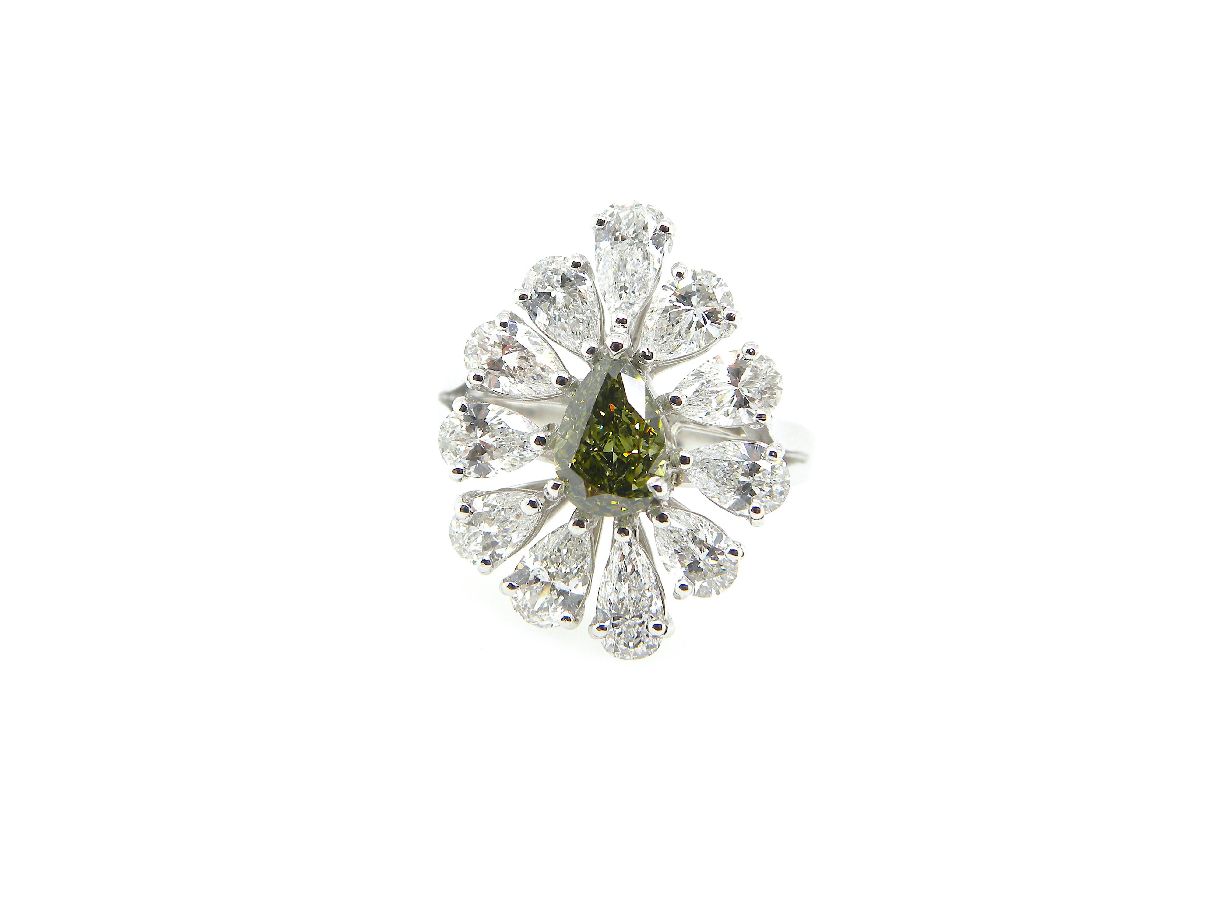 0,77 Karat GIA-zertifizierter tiefgrau-gelbgrüner Diamant-Goldring (Moderne)