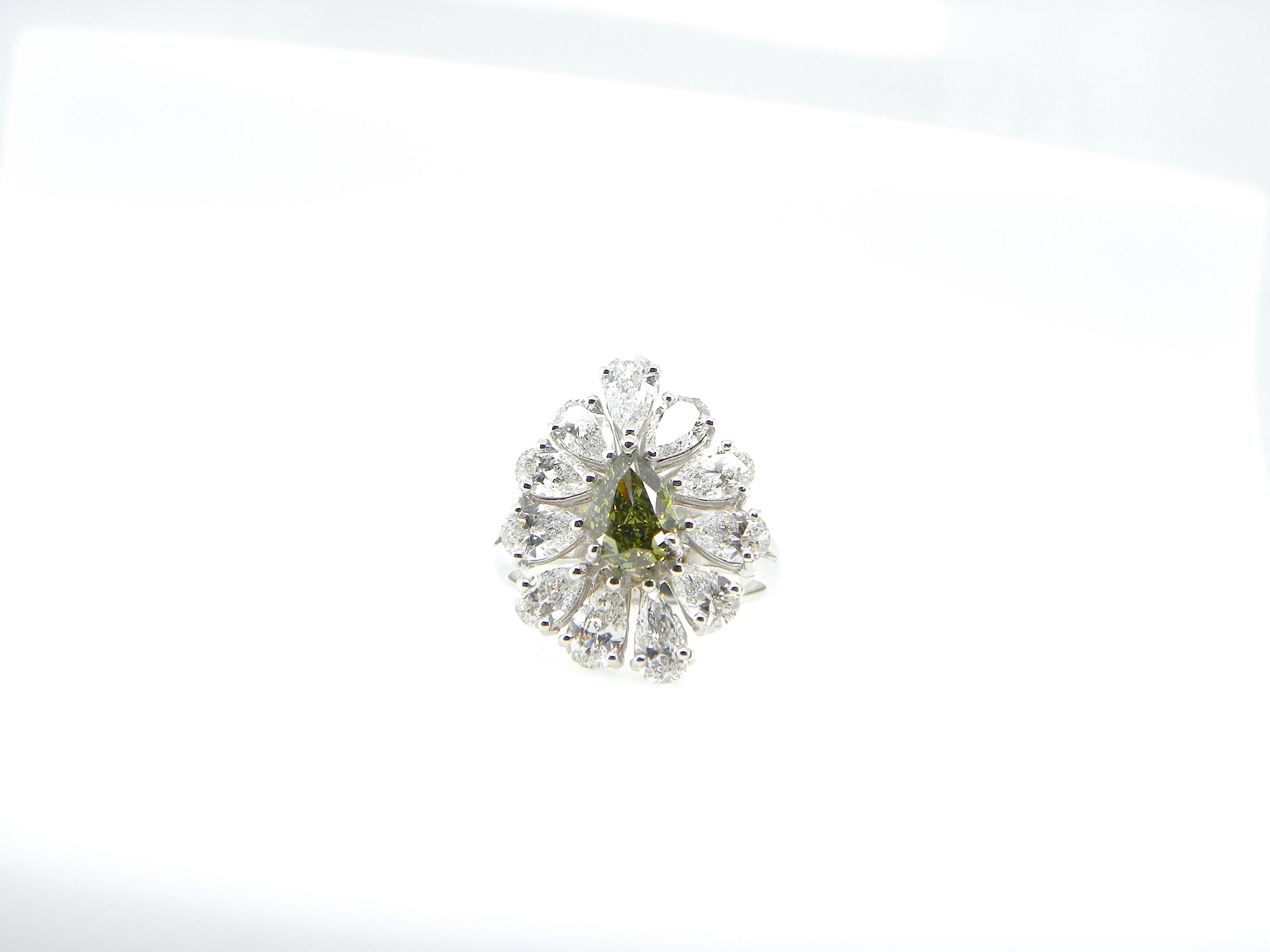 0,77 Karat GIA-zertifizierter tiefgrau-gelbgrüner Diamant-Goldring für Damen oder Herren