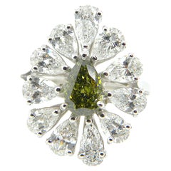 0.77 Carat GIA Certified Fancy Deep Grayish Yellowish Green Diamond Gold Ring