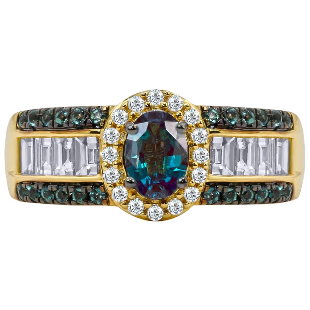 Mark Henry 0.77 Carat Natural Brazilian Alexandrite and Diamond Ring, 18 Karat