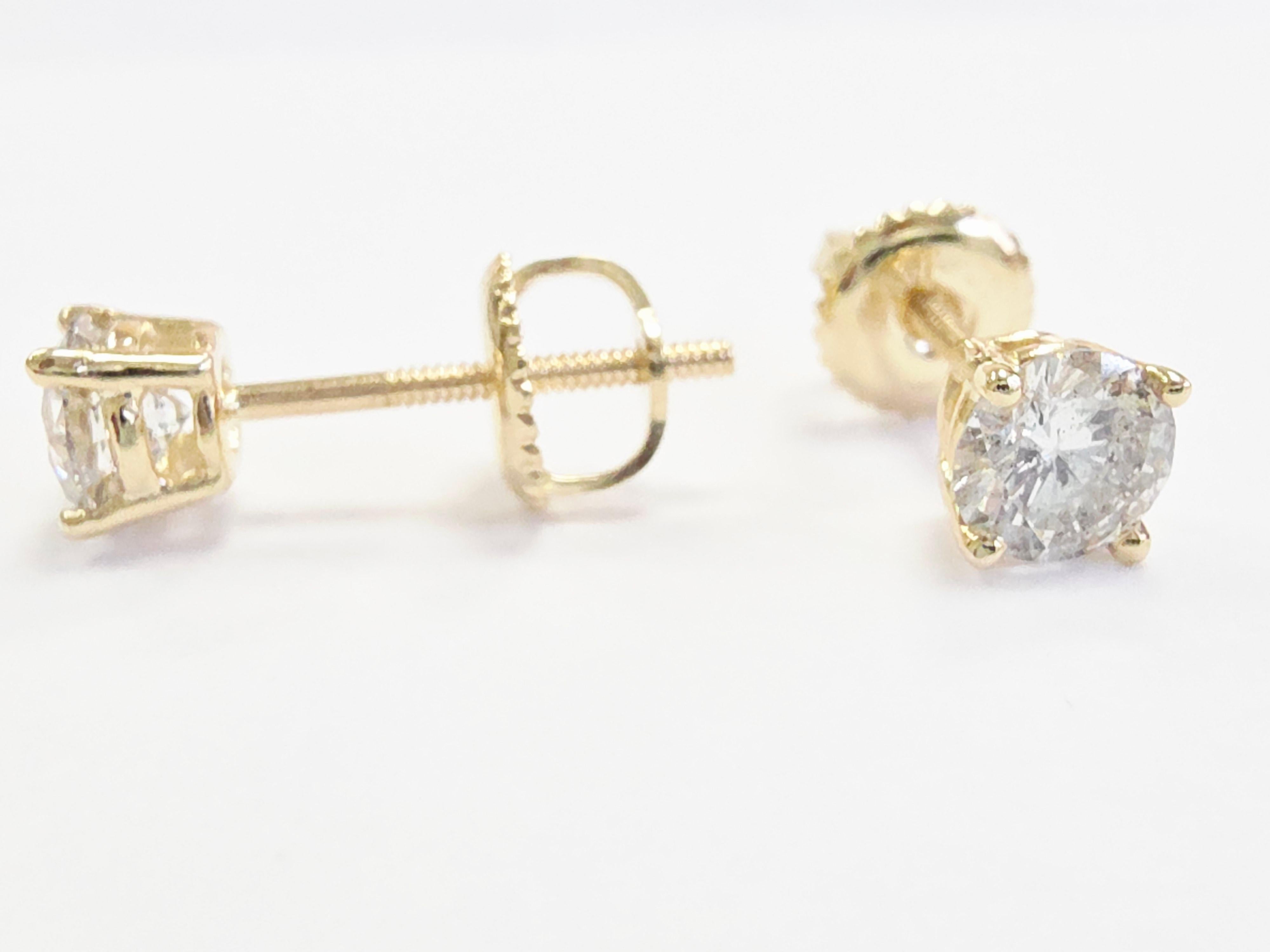 0,77 Carati Nature Brilliante Rotondo Diamante Borchie Oro Giallo 14 Karati In condizioni Nuovo in vendita a Great Neck Plaza, NY
