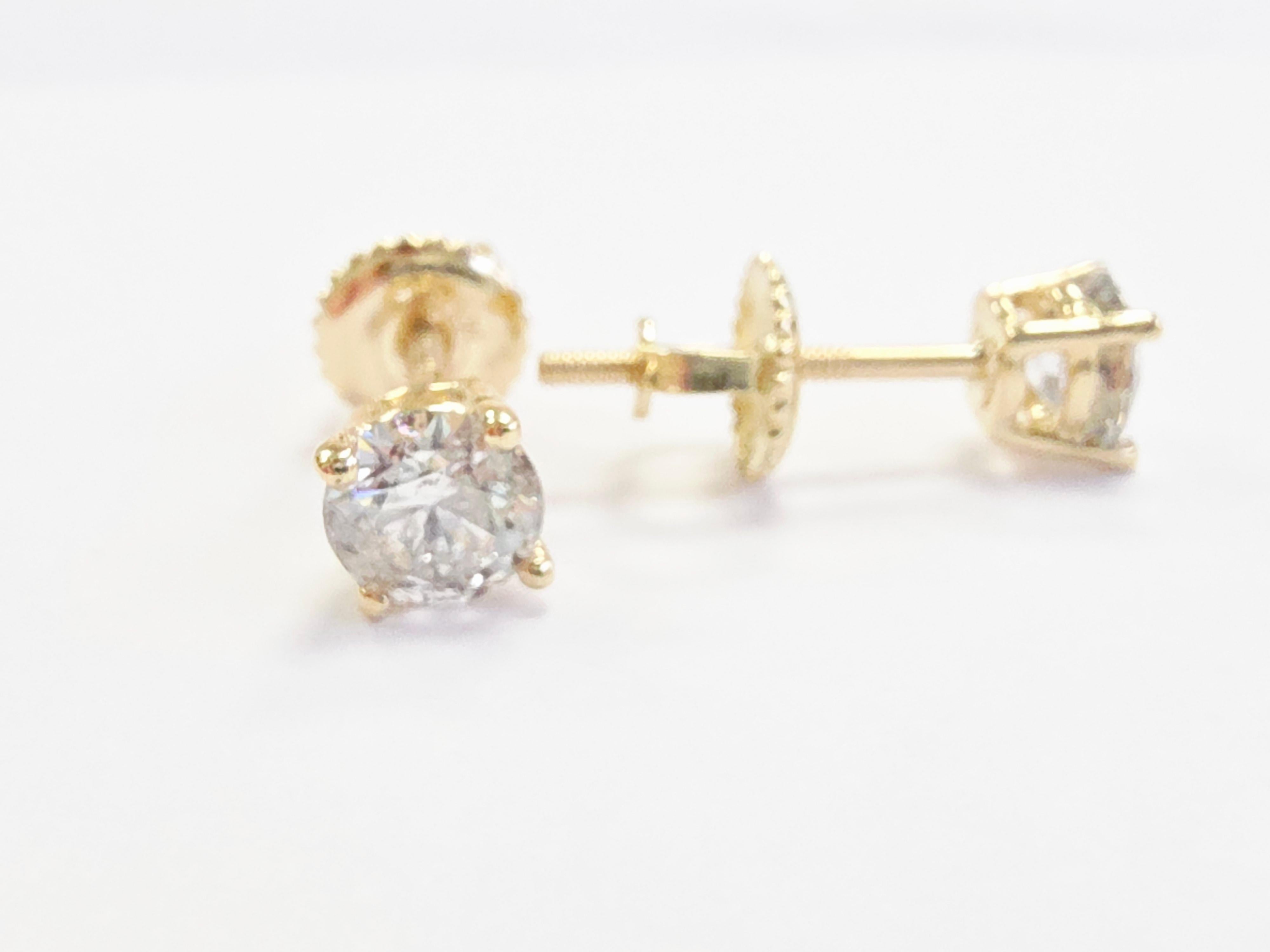 da uomo o donna 0,77 Carati Nature Brilliante Rotondo Diamante Borchie Oro Giallo 14 Karati in vendita