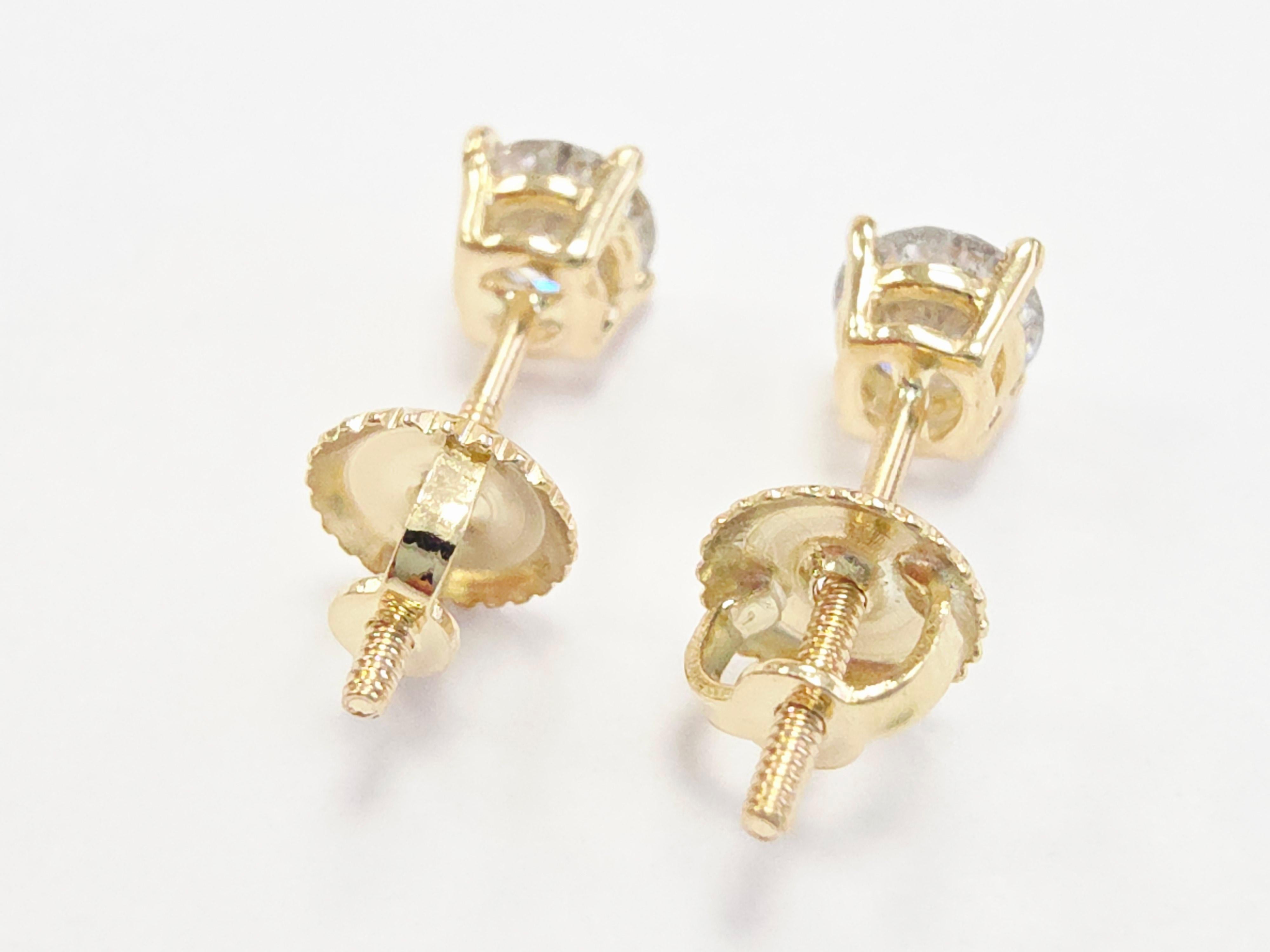 0,77 Carati Nature Brilliante Rotondo Diamante Borchie Oro Giallo 14 Karati in vendita 3
