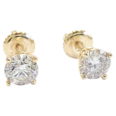 0,77 Carati Nature Brilliante Rotondo Diamante Borchie Oro Giallo 14 Karati