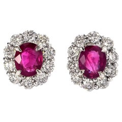 0.77 Carat Natural Burmese Ruby and Diamond Stud Earrings Made in Platinum